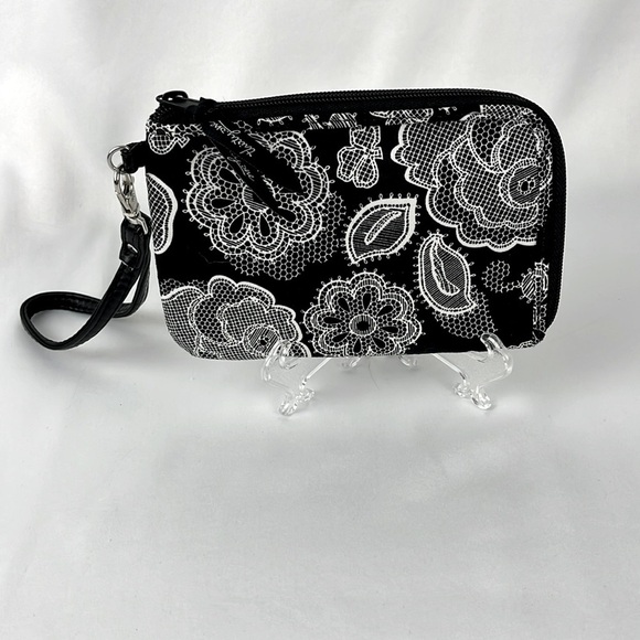 Thirty One Floral Paisley Wristlet Wallet ID Holder Organizer Black White - Picture 2 of 9